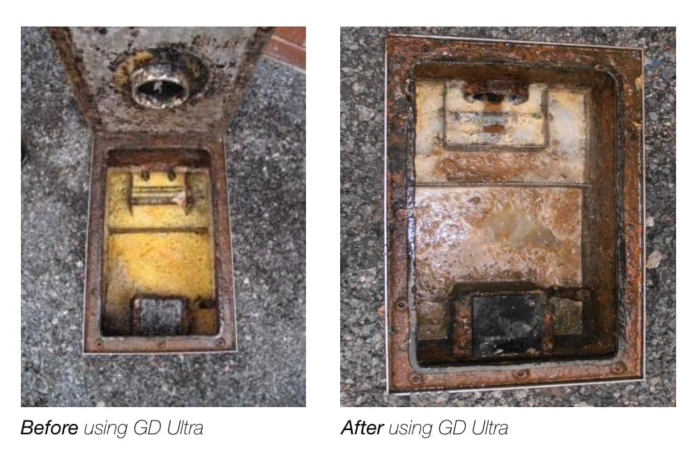 Before and after using GD Ultra for restaurant blocked drains