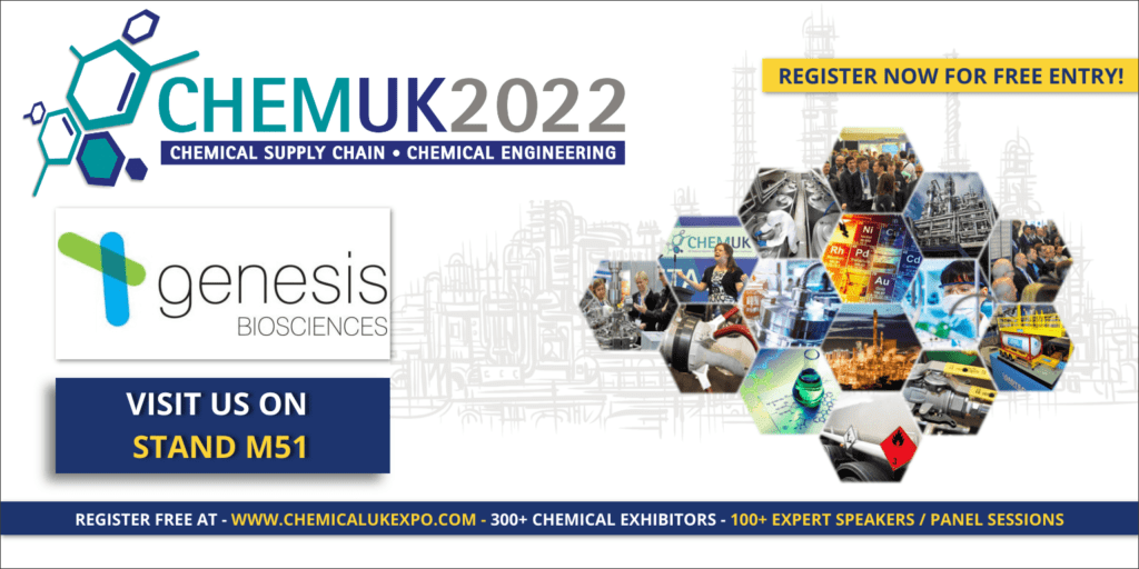 Genesis Biosciences exhibiting at CHEMUK Expo trade show in May 2022